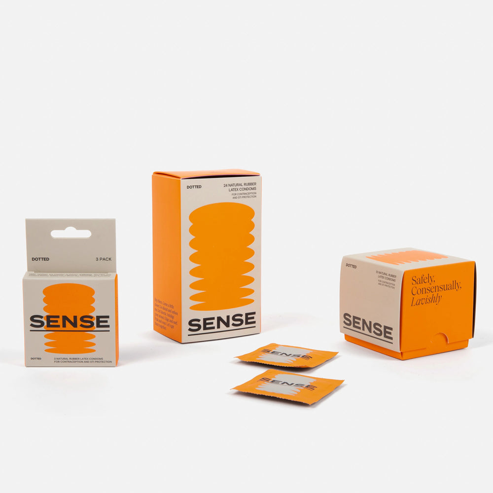 Different presentations of sense dotted natural rubber latex condoms packs